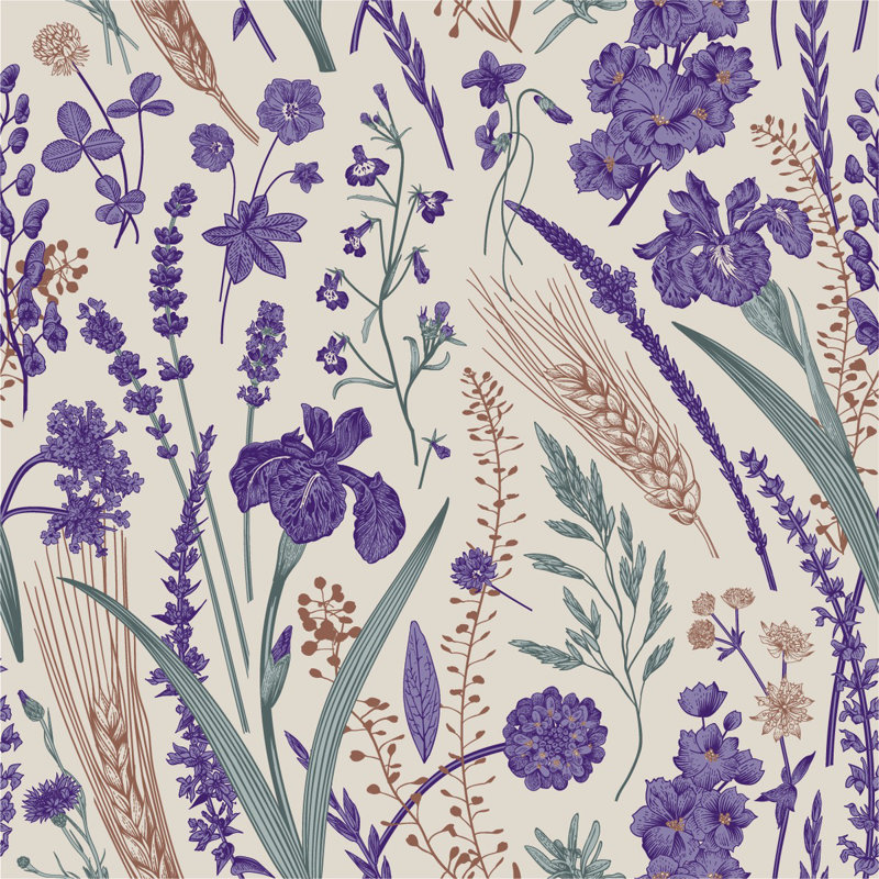 Papier peint blé et lavande mauve élégant fabriqué aux États-Unis - pelez et collez,  L 10,4 po x l 25 po 