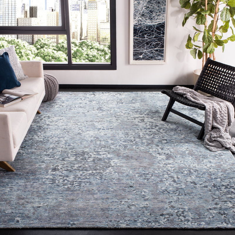 Tapis ivoire / gris en laine et viscose touffeté à la main Kenia, Rectangle 8 pi x 10 pi