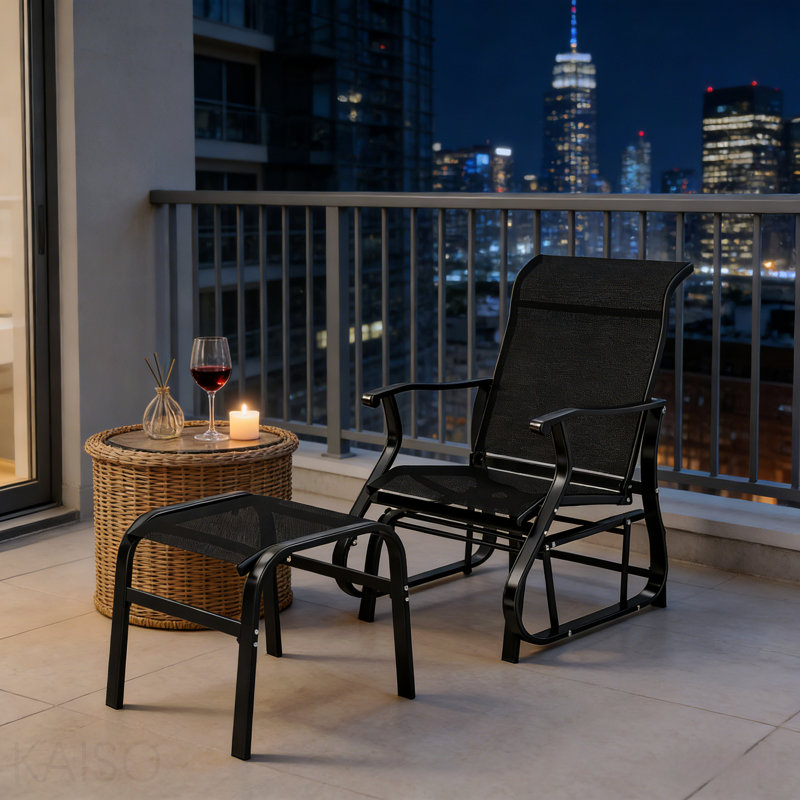 Fauteuil oscillant d'extérieur à haut dossier Garden, Black