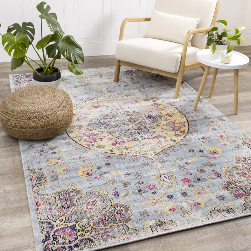 Tapis oriental bleu tissé à plat Gunderson, Rectangle 6 pi 7 po x 9 pi 6 po