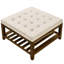 Table basse en bois de hêtre avec tablette, revêtement en lin doux et structure robuste, pour chambre ou salon.