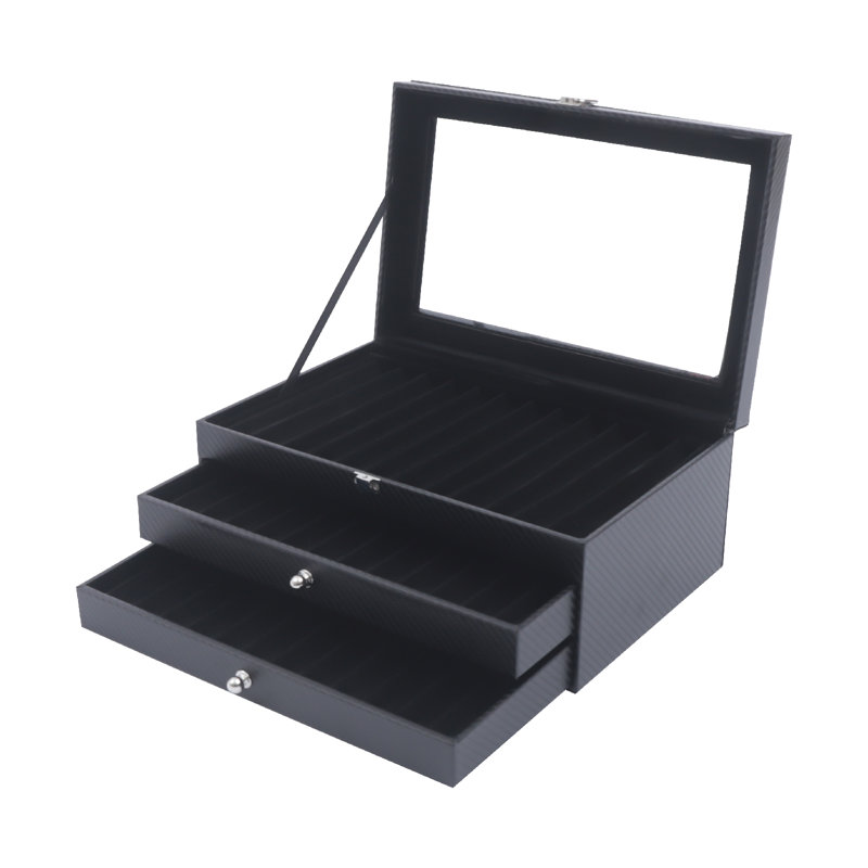 11.8" 3 Level Pen Collection Display Box 36 Piece with Top Glass Window