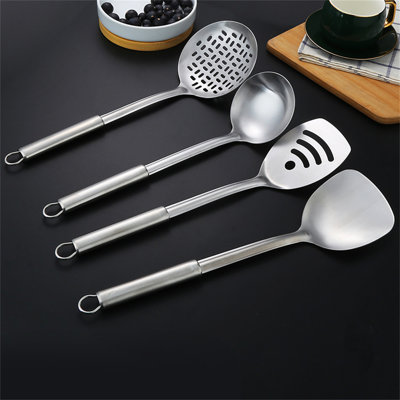 Ensemble d'ustensiles de cuisine 4 pièces en acier inoxydable de qualité supérieure - Spatules, cuillères et louches de cuisine robustes
