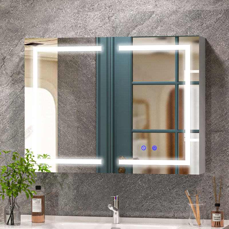 Bathroom Wall-mounted Mirror Cabinet With Led Lights And Shaver Socket, Illuminated Led Bathroom Cabinets With Mirror,demister Pad, Dimmable, 3 Colour Light