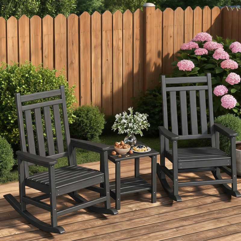 2 chaises berçantes en PEHD avec table d'appoint, Black