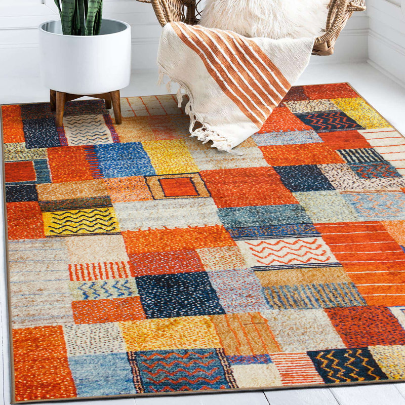Patchwork Multicolor Performance Flatweave Washable Patchwork Indoor / Outdoor Rug, Rectangle 5' x 7'
