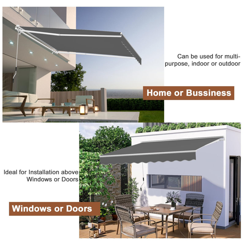 Meetwarm 13.1'X 8.2' Patio Awning Retractable Awning Cover For Sunshade Shelter, Outdoor Patio Canopy With Manual Crank Handle\/Water-Resistant 280G\/M² Polyester For Patio, Balcony, Yard