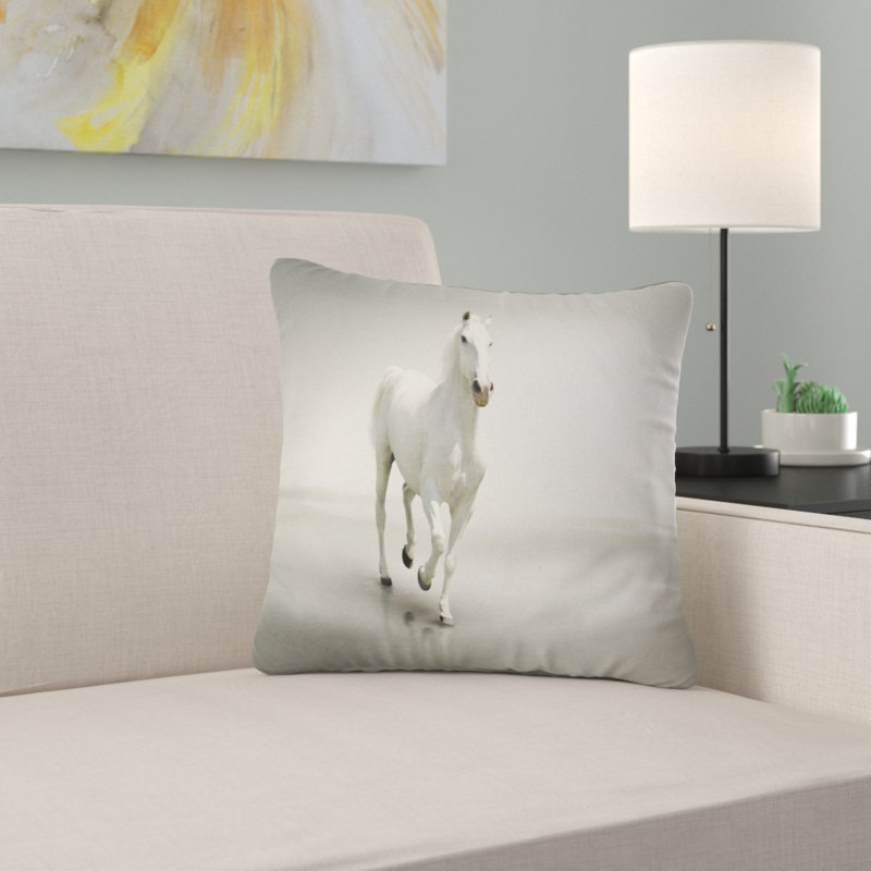 Magnifique cheval blanc qui court - coussin imprimé animal, 16 po x 1 po, Coussin décoratif