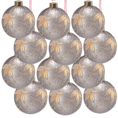 D3 ", boules de Noël décoratives, boules de Noël suspendues en verre pour décorations de fêtes, lot de 12