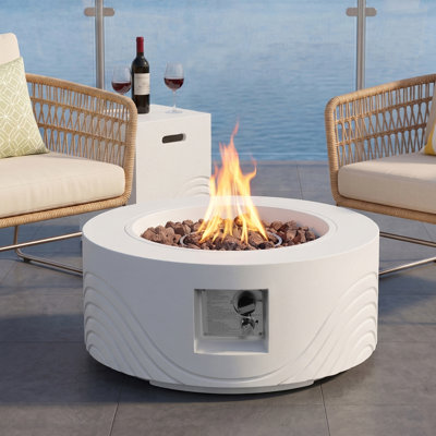 28" Round Propane Fire Pit, 40000BTU Concrete Natural Gas Firepit Table for Outside Patio