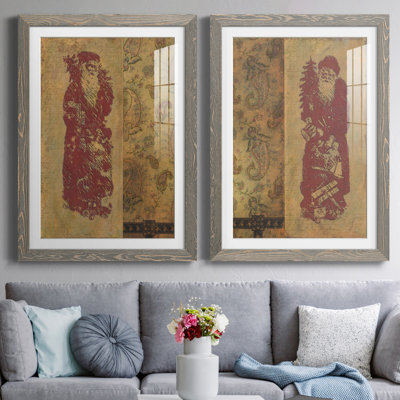 Vinatage Santa I - ensemble de 2 peintures