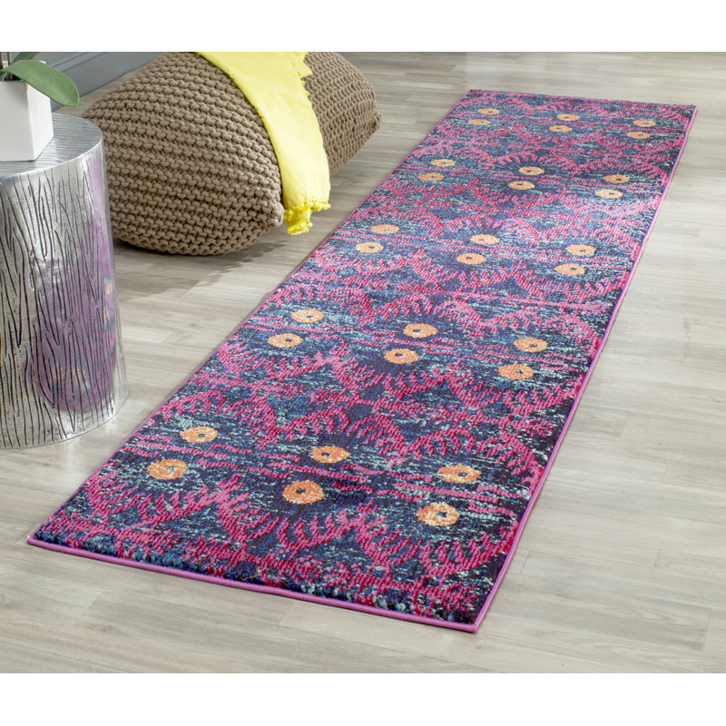 Tapis rose Isabea Ikat, Tapis de couloir 2 pi 2 po x 6 pi