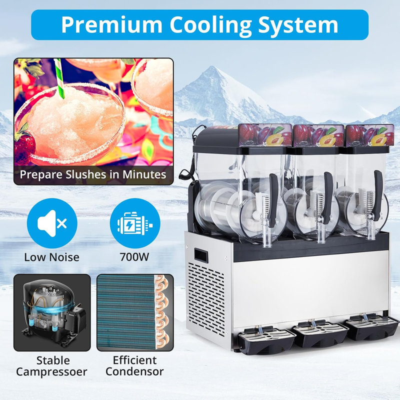45L Triple Tank Commercial Slush Machine, 860W Stainless Steel Frozen Drink Maker with One-Key Auto-Clean, No Ice Required, Multi-Mode Slushy & Cocktail Machine for Cafes & Large Parties