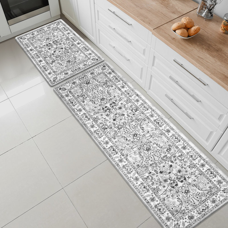 Dworman Anti-Fatigue Standing Non-Skid French Kitchen Mat (Set of 2), Gray