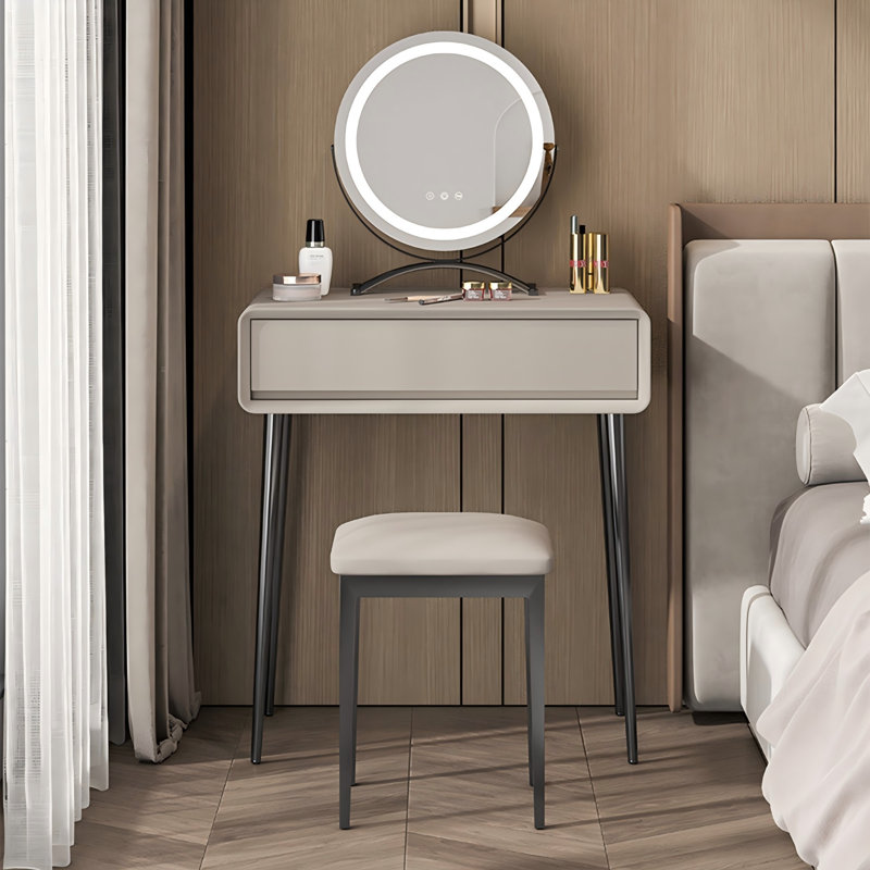 Ensemble de meuble-lavabo en bois massif avec miroir et tabouret Light Luxury, H 31,5 po x l 27,56 po x P 15,75 po