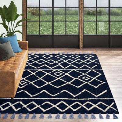 Tapis bleu / ivoire touffeté à la main Brixton Southwestern