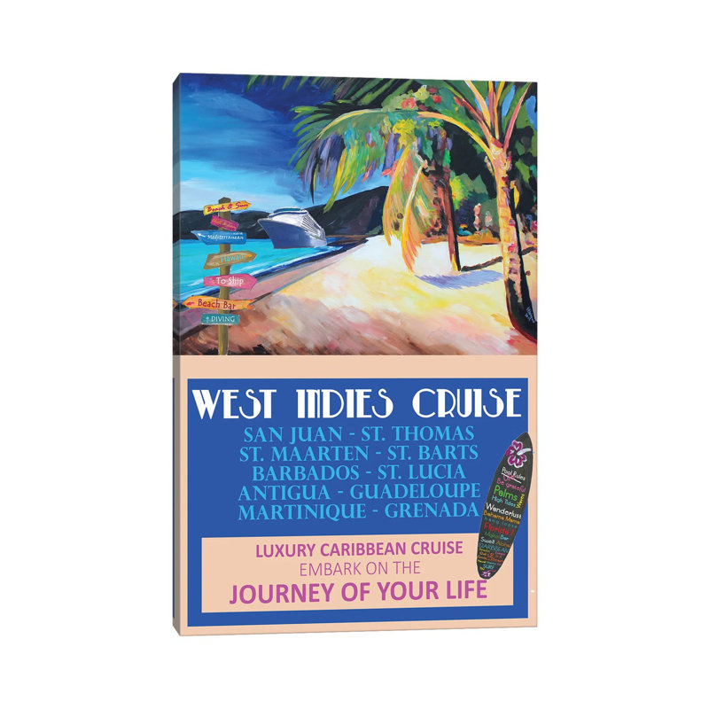 MMB335-Affiche de voyage rétro des Antilles, H 12 po x l 8 po x P 0,75 po
