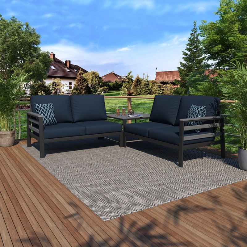 Townsend Outdoor 4 Person Sectional Seating Group With Sunbrella Cushions, Canvas Navy Sunbrella® Canvas