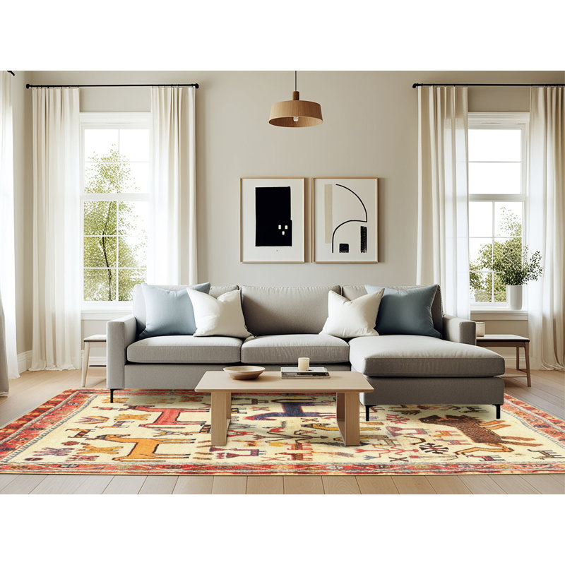 Tapis beige / rouge Haugland, Rectangle 6 pi x 9 pi