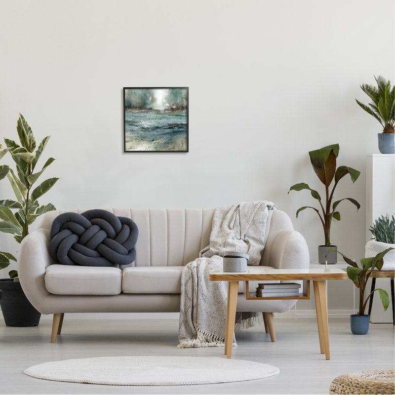 Soothing Pond Abstract Landscape Canvas Print with Black Frame