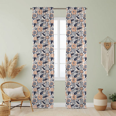 Semi Sheer Floral Print Curtain Single Panel