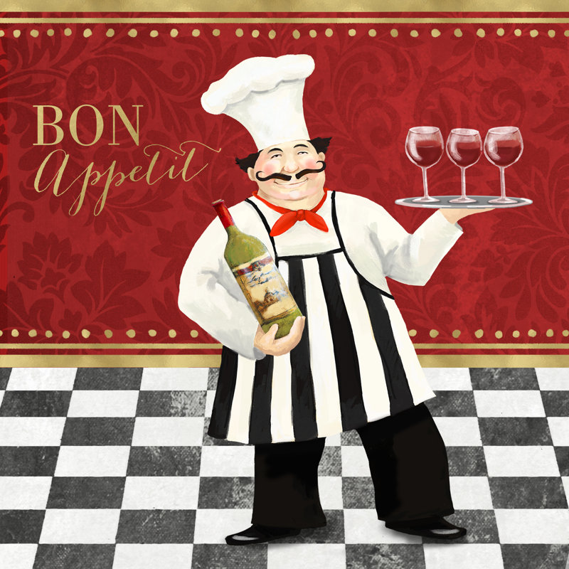 Happy Chef With Wine - Wrapped Canvas Print, 30cm H x 30cm W