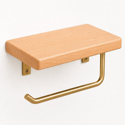 Ved - Wood and Solid Brass Toilet Paper Holder with Shelf