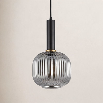 Kumi Single Light Ribbed Glass Dimmable Pendant