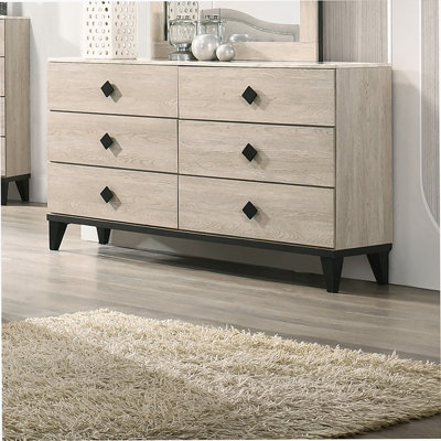 Commode de chambre à coucher avec plateau en faux marbre et 6 tiroirs de rangement