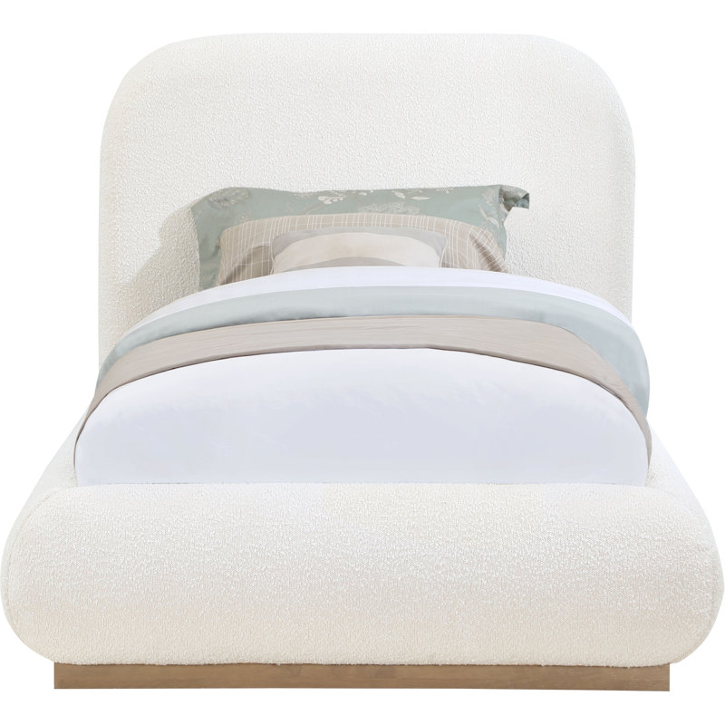 Lit plateforme tapissier Hylia, Simple, Crème Boucle en tissu / teint naturel