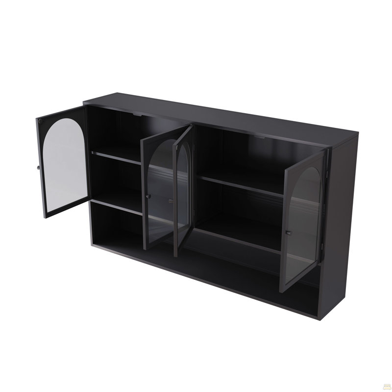 Armoire de rangement murale en verre 47,25 po à quatre portes, fixation murale