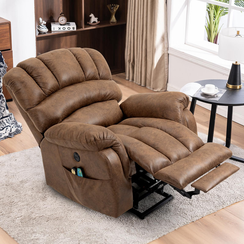 Anastasie Upholstered Heated Massage Chair, Brown Microfiber/Microsuede