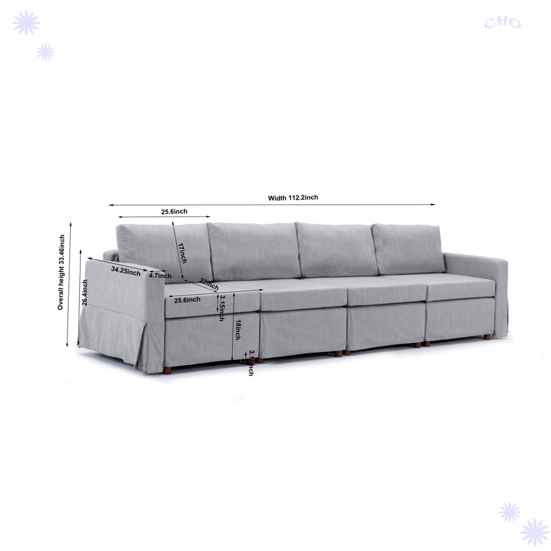 Canapé modulaire 3 pièces Havala, Mélange de lin gris clair