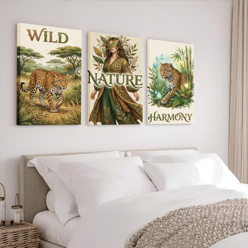 Ensemble de 3 tableaux muraux sur toile « Harmonie de la nature sauvage »., H 30 po x l 60 po