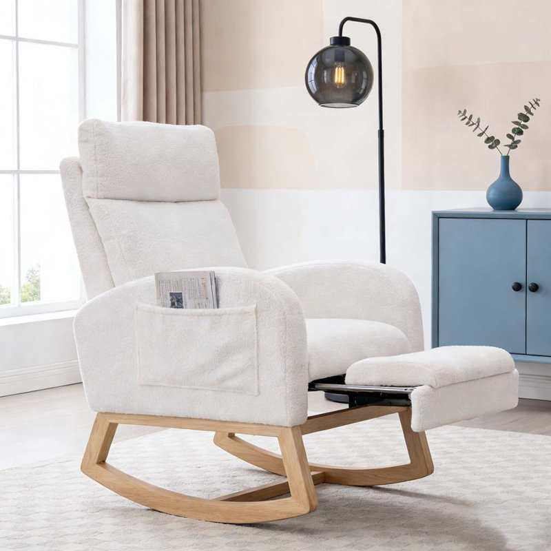 Chaise berçante en tissu Teddy, Repose-pieds blanc