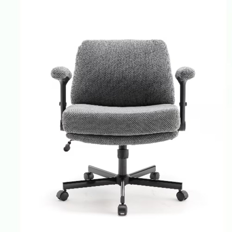Criss Cross Chair With Wheels And Flip Arms-Comfy Fabric Cross Legged Office Chair, Black