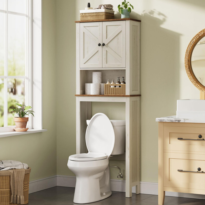 Armoire de rangement au-dessus de la toilette de 23,6 pouces de large avec portes de grange, tablette réglable et rangement pour salle de bain