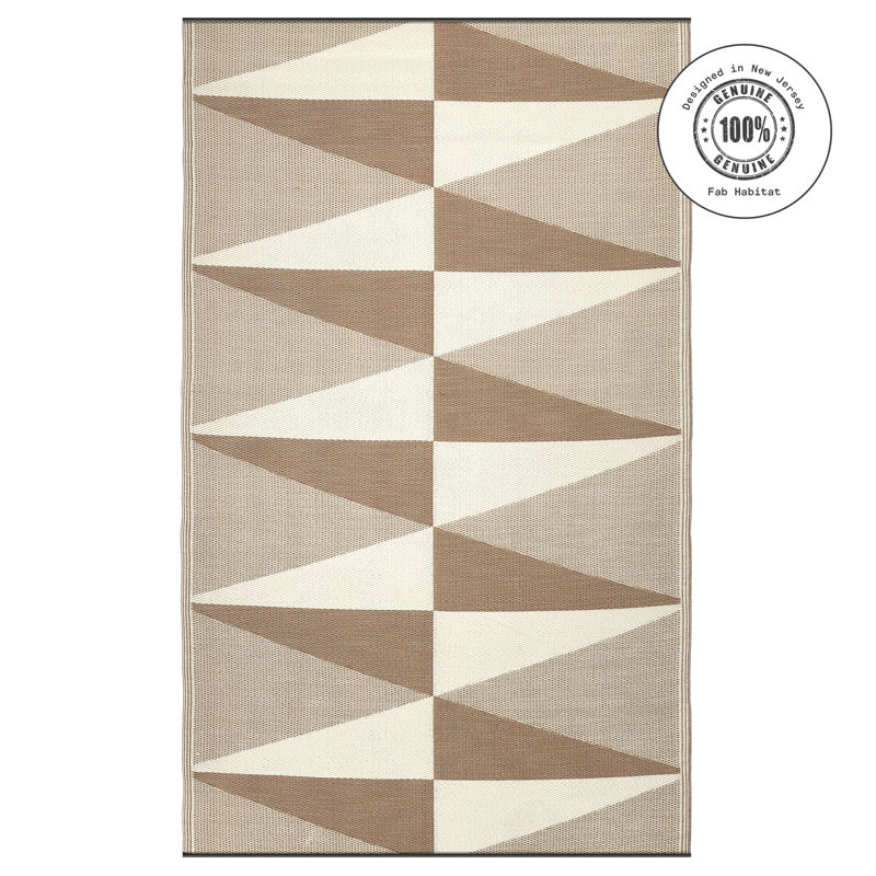 Geometric Modern Minimalist Outdoor Rug - Waterproof, Crease-Free Fade Resistant, Reversible - Recycled Plastic - Patio Porch Balcony Deck Yard Garden - Tuscon Natural