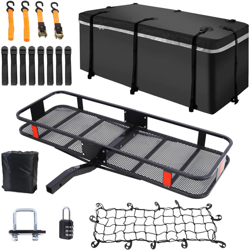 Panier de transport de charge robuste à fixation à l'attelage avec sac imperméable de 13 pieds cubes et ensemble d'accessoires complet - capacité de 500 lb
