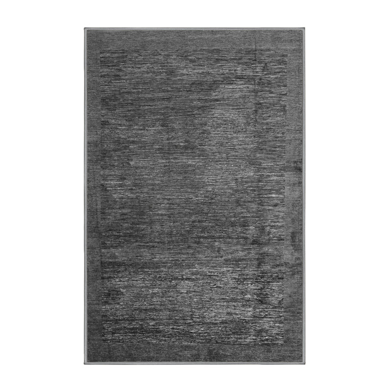 Tapis en laine / polyester tissé à la machine en gris / gris foncé, Rectangle 2 pi x 3 pi