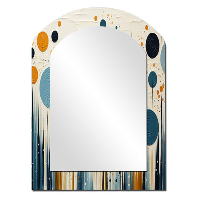 Coloré Mid Century Minimalist Oasis II - miroir mural minimaliste arche, miroir asymétrique moderne, impression d'art en métal