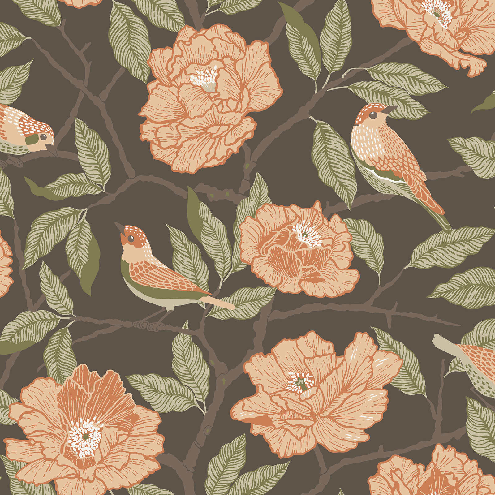 Botanical Wallpaper, Brown