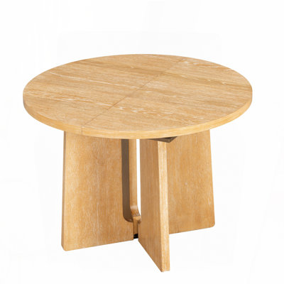 Table de salle à manger extensible ronde en bois massif - 41,3 po à 57,3 po avec rallonge de 16 po, naturel