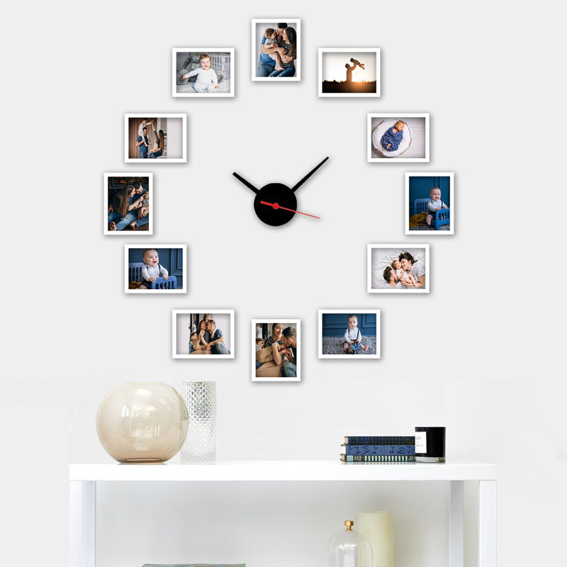 Elegant Decorative Wall Clock, 19.7 x 19.7 inches | 100% Polystyrene Frame, 12 Piece Set with 4.7 x 7.1 inches Photo Slots | Perfect for Home Décor, Living Room, & Office - Stylish and Functional Design