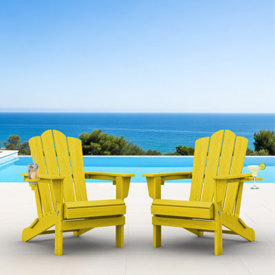 Chaise Adirondack pliante Ayanda en PEHD avec porte-gobelet double (ensemble de 2)