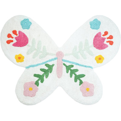 3' X 4' Pink And White Butterfly Youthful Hand Knotted Washable Area Rug