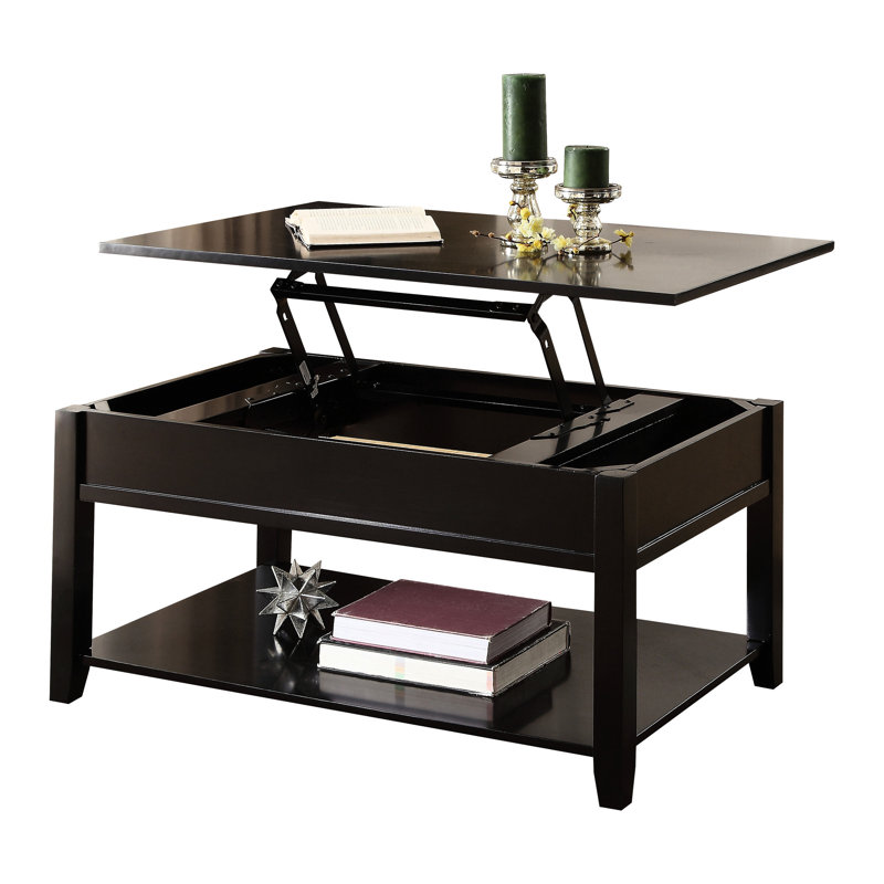 Table basse noire à plateau relevable avec rangement pour magazines et articles quotidiens en bois moderne dans des compartiments