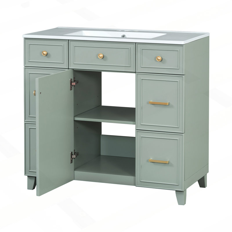 Meuble-lavabo sophistiqué avec rangement abondant et fabrication durable, Vert