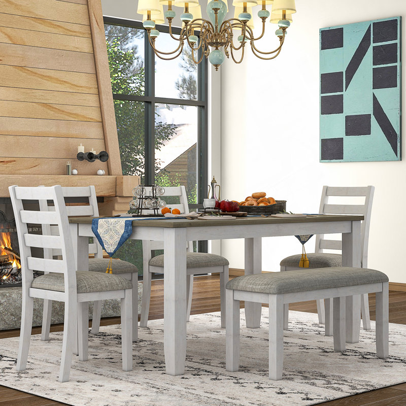 Ensemble de table de salle à manger 6 pièces avec 4 chaises rembourrées et un banc