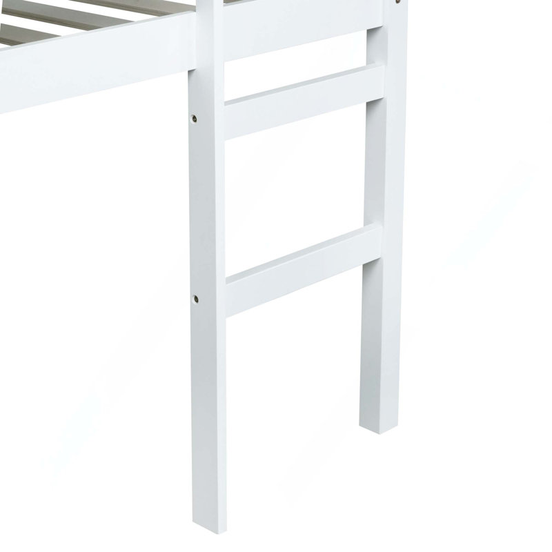 Lit mezzanine en bois massif avec échelle et plateforme à lattes renforcées pour un rangement spacieux sous le lit et une conception sécuritaire à basse hauteur